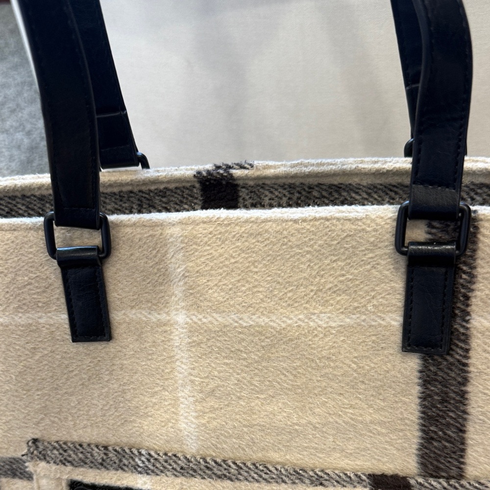 BEIS Beige Plaid Tote with Black Handles - Picture 6 of 16
